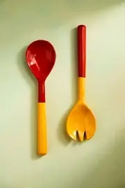 Color Drop Wood + Enamel Serving Set Salad Orange Anthropologie NIP