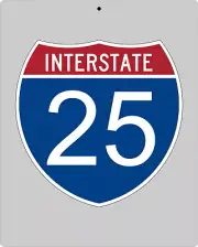 I-25 metal Interstate highway sign - Alburquerque to Denver to Cheyenne