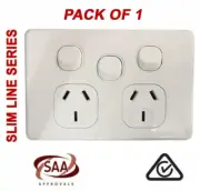 1 x SLIM - Double with extra switch 10Amp Powerpoint / GPO Outlet