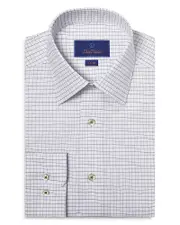David Donahue Trim Fit Dobby Tattersall Check Dress Shirt