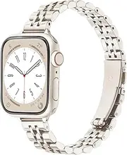 [SIBOYL] Slim Stainless Steel Band fits Apple Watch Bands for Women 42mm(Series 10) 41mm 40mm 38mm, Cute Dressy iWatch Bands for Apple Watch Series 10 Band Apple Watch Se Band 9 8 7 6 5 4 3-1-Starlight