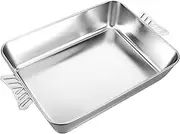 MOLUCKFU Stainless Steel Roasting Pan for Fish Heavy Duty Rectangular Serving Tray Portable Grilling Dish for Home Restaurant Use Easy to Clean Catering Pan