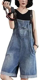 [COWOKA] Women's Loose Baggy Denim Overalls Casual Vintage Adjustable Straps Stretch Bib Jumpsuit Rompers Harem Pants