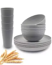 12-piece Dinnerware Plates Lightweight Wheat Straw Sets Plastic 8.9 ch