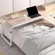 Over Bed Table Adjustable Height, Overbed Desk with Wheels, Over Bed Tables Mobile, Hospital Bed Table, Overbed Table for Home and Hospital (Light Brown)