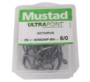 Mustad Ultrapoint Octopus Hooks Qty 25 6/0