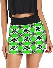 [RPLIFE] Geometric Angular Shapes Green Athletic Skort, High Waisted Mini Skirts for Women, Active Skort Women