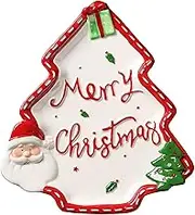 Loticy 12.5 Inches Big Christmas Plates Chip & Dip Set, Christmas Ceramic Snack Plate, Santa Claus High Relief Porcelain Appetizer Dessert Fruit Salad Saucers Bowls, Cutlery Platter Serving Dish - Big