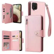 Compatible With Samsung Galaxy A12 Case Pu Leather Flip Zipper Card Holder Wallet Cover