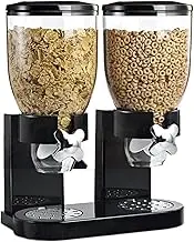 Rice Dispenser, Cereal Storage Container 15.5inches, Transparent Anti-Spill Snack Jar with Easy Dispense Lid, 5L Clear for Kitchen Pantry Organization Meal Prep, Black,