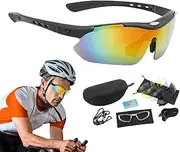Windproof Cycling Eyewear | Road Cycling Glasses | Protective Riding Goggles, Polarized Cycling Sunglasses Five Lens Goggles Cycling Protective Glasses Windproof Sunglasses Men Road Cycling Eyewear
