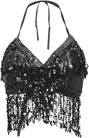 [kowaku] Sparkling Sequin Halter Top for Women's Latin Dance Performance