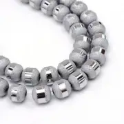 Frosted Glass Beads Textured Silver Full Strand Approx 100 Beads 6.5mm - BD1462