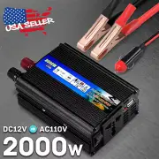 2000W Solar Power Inverter DC 12V To AC 110V AC Outlets Car Pure Sine Converter