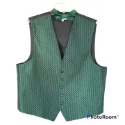 After Six Men's Tuxedo Vest & Tie Bow Green Black Geometric Wedding Groom Prom L