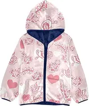 [GuoChe] Toddler Fleece Jacket Valentine's Day Romantic Pink Flowers Birds Toddler Girls Winter Clothes Navy Blue Organic Baby