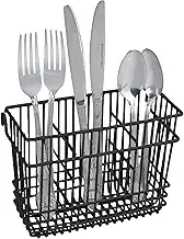 Kitchen Details Cutlery Basket | Hanging | Attach to Standard Dish Drying Rack | Utensil Caddy | Vinyl Coated | 3 Compartment | Black