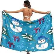 [RPLIFE] Winter Cute Snowman Blue Women's Swimsuit Sarong Cover Up, Fringe Beach Sarong for Summer Pool/beach, Large, Winter Cute Snowman Blue, Large