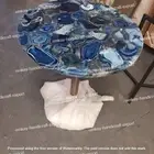 Round Blue Agate Coffee Table, Center Agate Hallway Modern Furniture Table Decor