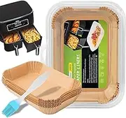 POATOW Air Fryer Liner,120PCS Rectangle Disposable Paper Liners for Ninja Dual,Non-Stick Oil-Proof Parchment Paper with Silicone Brush for for Air Fryer Baking Roasting Microwave Oven（ 22x14cm）