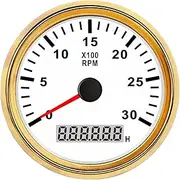 PMGMZPGPMA 85mm Tachometer 3000RPM with Hour Meter Truck Car Boat Diesel Engine Tacho RPM Meter Gauge REV Counter with Backlight Automobile Tachometer(Gold White 3K RPM)