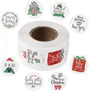 SHOWERORO 1 Roll Merry Christmas Stickers Self Adhesive Sealing Labels for Envelopes Cards Holiday Stickers with Festive Designs for Crafting Wrapping