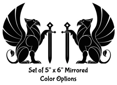 Set of Mirrored 6" Griffin Swords Graphic Vinyl Decal Car Laptop Tablet Window