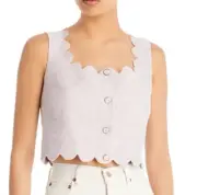 AQUA Tweed Scalloped Crop Top Size Extra Small Lilac Side Zip Closure NWT