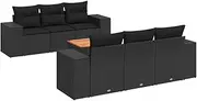 vidaXL Garden Sofa Set - Modular Poly Rattan Sofa - 7 Piece Set - Black with Cushions - Outdoor Patio Deck Lounge