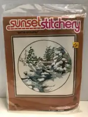Sunset Designs Embroidery Kit # 2474 Winter Snowfall New /Old Stock Vintage 1978