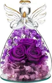 Valentines Day Gifts for Her, Preserved Forever Rose in Glass Angel Figurine Bir