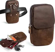 Hengwin Genuine Leather Phone Holster for Belt Men, Belt Clip Wallet Case Fit for iPhone 16/15/14/13 Pro Max Samsung Galaxy S25 Plus S24 Ultra Travel Cell Phone Pouch Crossbody Purse Belt Bag (Coffee)