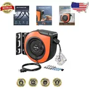 Weather-Resistant 75 FT Extension Cord Reel with 6 Outlets & 180° Swivel Mount