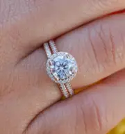 Round Halo Ring Solitaire Ring Promise Engagement Wedding Ring Set 925 Silver