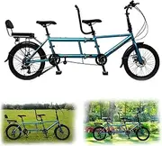 Foldable Tandem Beach Cruiser Bike, Tandem Bike for Cycling, City Tandem Adult Folding Bicycle, 20" Wheels, Three Seater,7-Speed Adjustable, Size 210x35x110cm/110x35x62cm, Maximum Load 200kg Blue