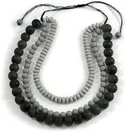 [Avalaya] BlackGrey3 Strand Layered Resin Beaded Necklace, Cord Chunky60cm-70cmAdjustable, cords Resin