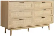 [Artiss] Chest of Drawers 6 Drawer Rattan Tallboy, Dresser Clothes Storage Cabinet Organizer Lowboy Bedside Table Bedroom Furniture Home Living Room Hallway Entryway