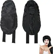 WizeFolk 2 PCS Long Satin Bonnet, Long Hair Care Classic Bonnet Sleeping Prevention Frizz, Soft Elastic Band Women Bonnet for Braids Hair Sleeping Cap with Tie Band (Black)