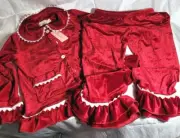 Marie Nicole Girl's Christmas Velvet Ruffle PJ Top & Pants - Red 3XL (7 Years)