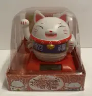 Solar Powered Maneki Neko Welcoming Lucky Beckoning Waving Fortune Cat-white