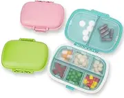 3 Pack - travel pill box with 8 compartments, pill organizer, 7-day, moisture-proof, small pill box for pocket purse, portable daily container for medicine, container, pill dispenser (Blue&Green&Pink)