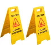 2x Cleanlink 62cm Two-Sided Safety Floor Sign Cleaning In Progress Caution YLW