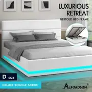 ALFORDSON Bed Frame Double Size Platform RGB LED Gas Lift Base Storage Boucle