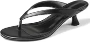 [Synchoiss] Womens Kitten Heel Sandals Round Open Toe Flip Flop Heels One Strap Slides Short Heeled Sandals for Women