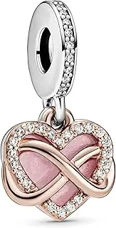 [PANDORA] Moments Women's 14k Rose Gold-Plated and Sterling Silver Sparkling Infinity Heart Dangle Charm for Bracelet