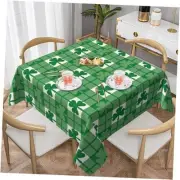 St.Patrick's Day Tablecloth Square 60x60 Inch Green Shamrock Checkered Table