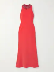 [Jenny Packham] Jenny Packham - Eclipse Crystal And Bead-embellished Crepe Gown - Red - UK 18 UK 18 Red