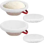 2 PCS Cotton Rope Bread Proofing Basket, Oval And Round Banneton Bread Basket with Liner And Cover for Homemade Sourdough Baking(Khaki,Circle + Circle)
