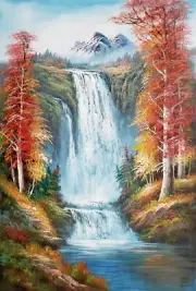 Waterfall Landscape, #4F-6, 36x24 - 100%Hand Painted Oil Painting on Canvas,