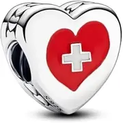 [PANDORA] Moments 792015C00_E061 Switzerland Flag Heart Charm Made of Sterling Silver, Compatible Moments Bracelets, One size, Sterling Silver, No Gemstone